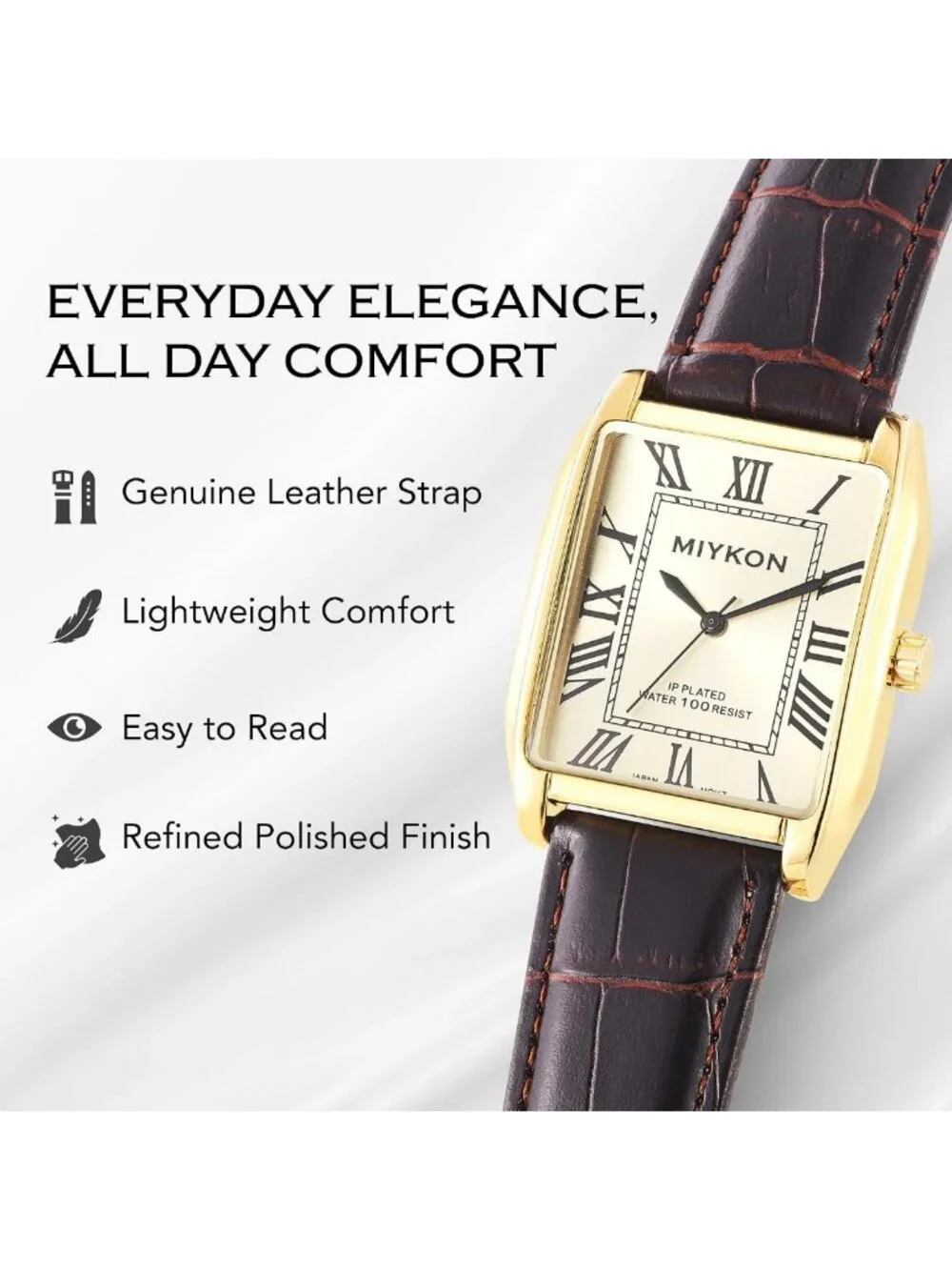 Vintage Men's Tank Dress Watch | Genuine Leather Strap, Water Resistant, Classic